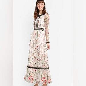 Miss Selfridge Bohemian Embroidered Floral Maxi Dress Size 2